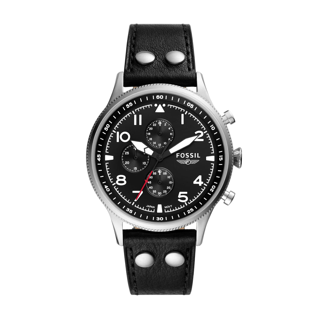 Pilot Chronograph Black Leather Watch