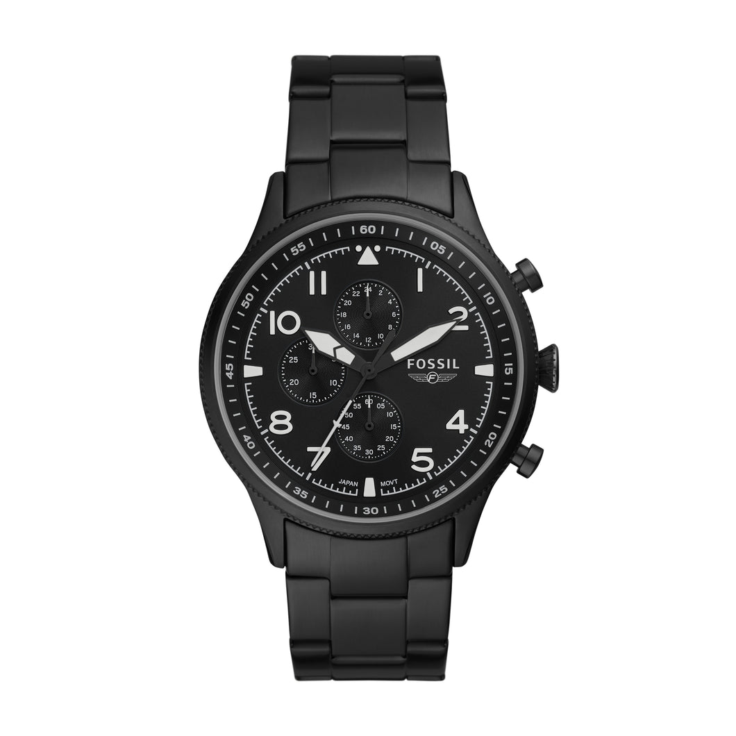 Pilot Chronograph Black Stainless Steel Watch