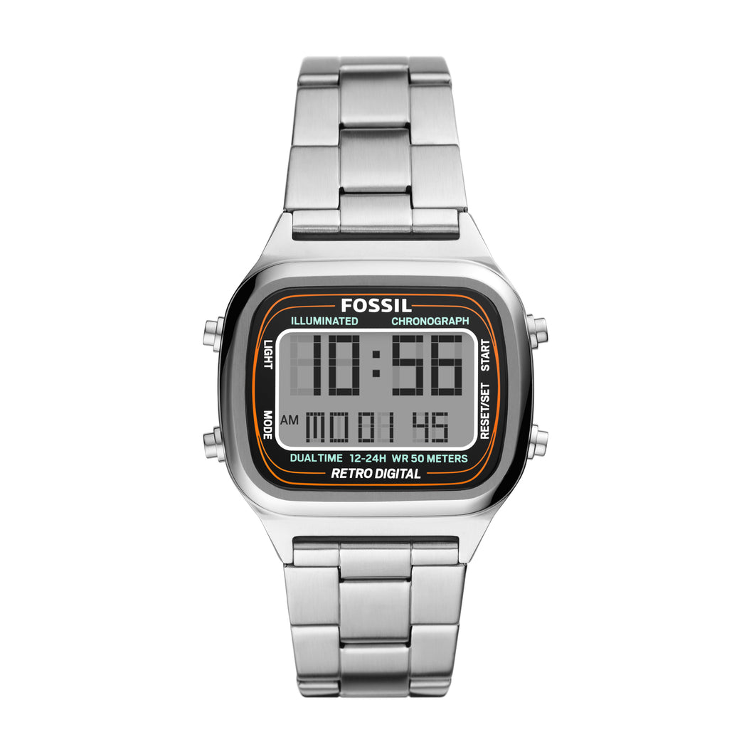 Retro Digital Stainless Steel Watch