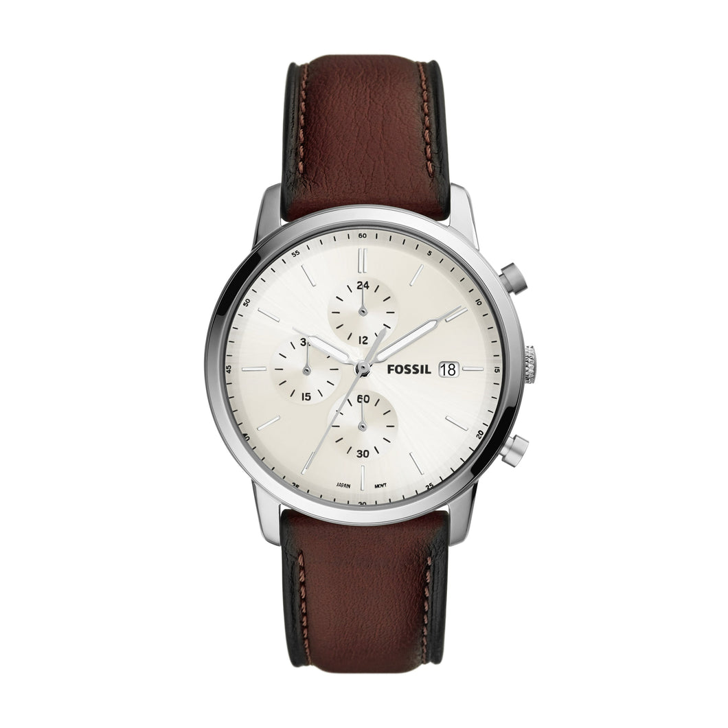 Minimalist Chronograph Brown Eco Leather Watch