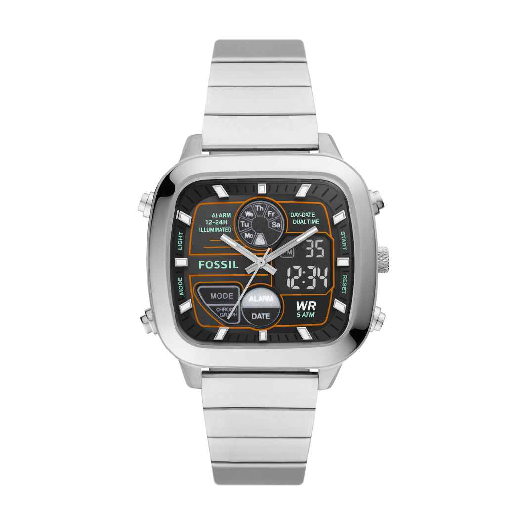 Retro Analog-Digital Stainless Steel Watch