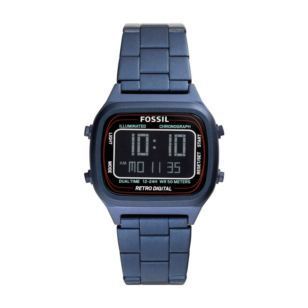 Retro Digital Blue Stainless Steel Watch