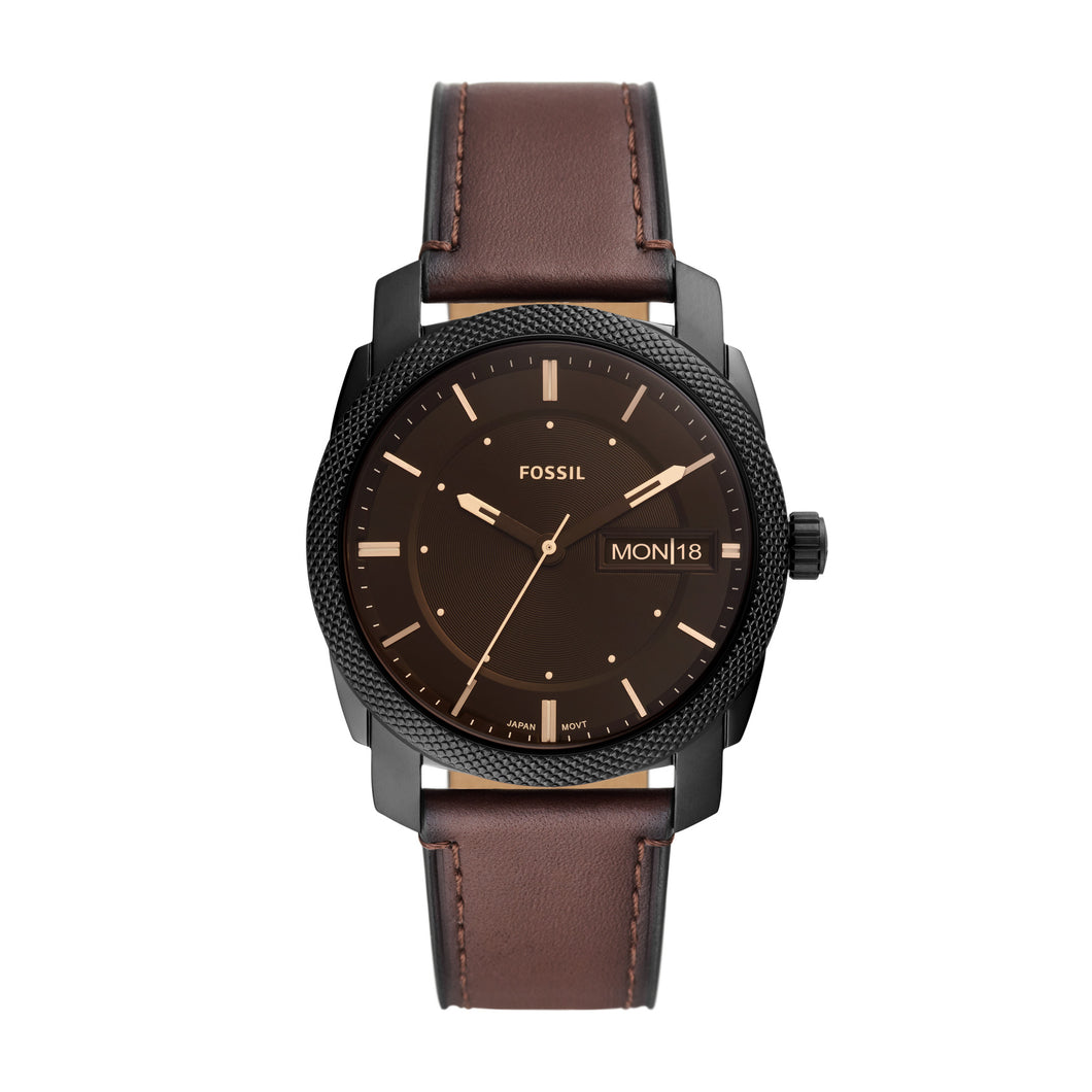 Fossil Machine Three Hand Date Brown Leather Watch Fossil Malaysia