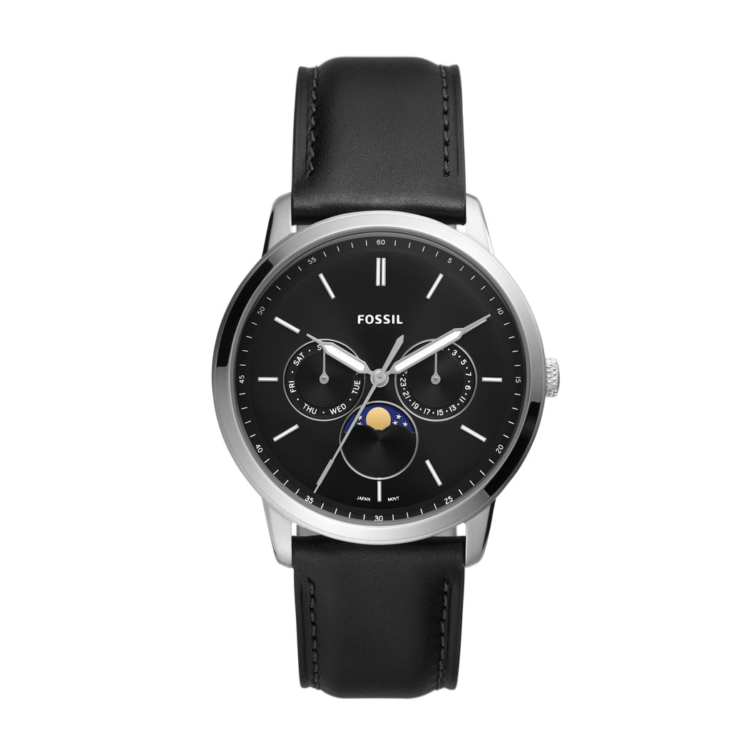 Neutra Moonphase Multifunction Black Leather Watch