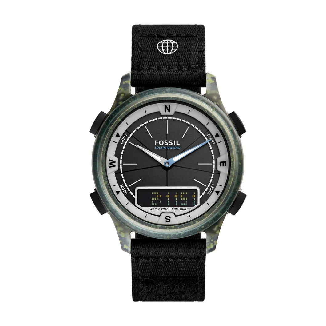 Solar-Powered Analog-Digital Black rPET Watch
