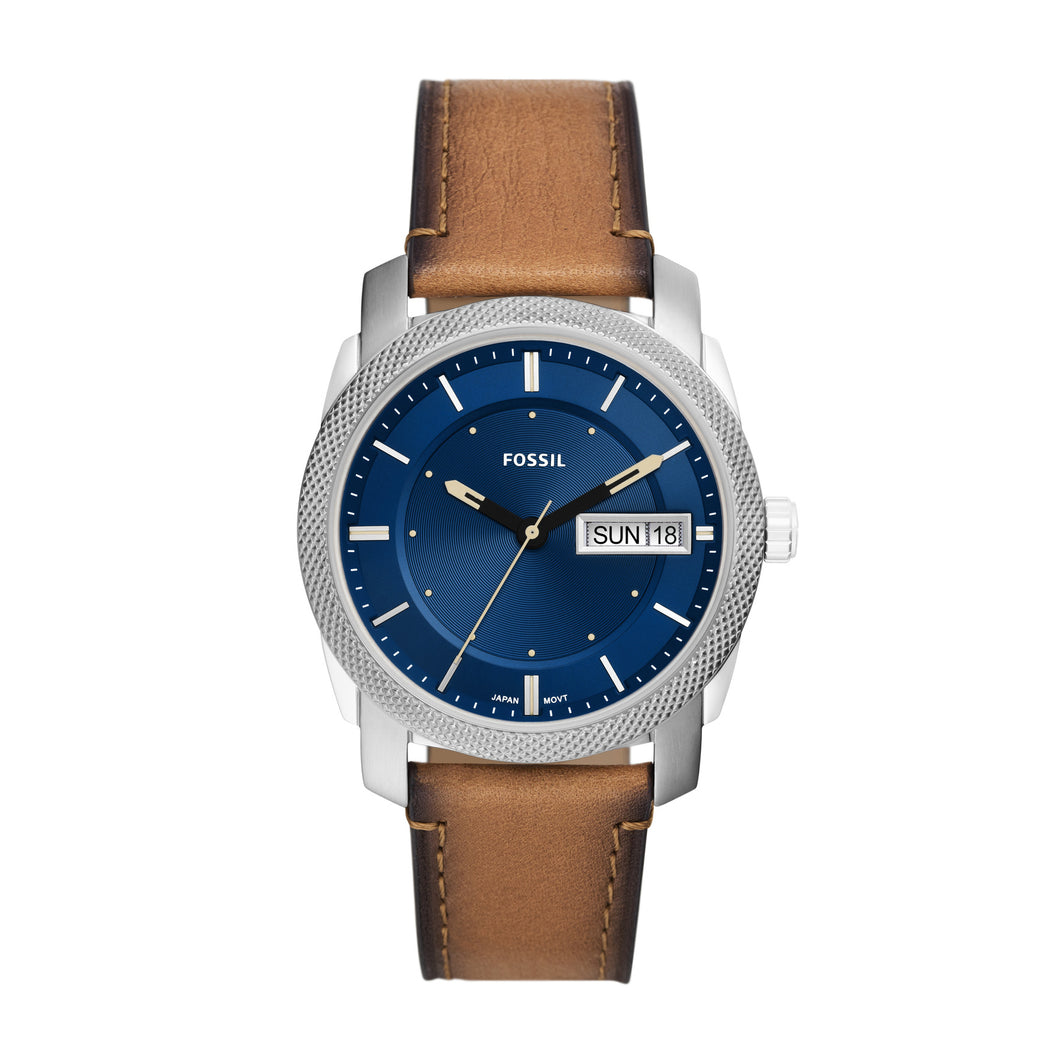 Machine Three-Hand Day-Date Tan Leather Watch