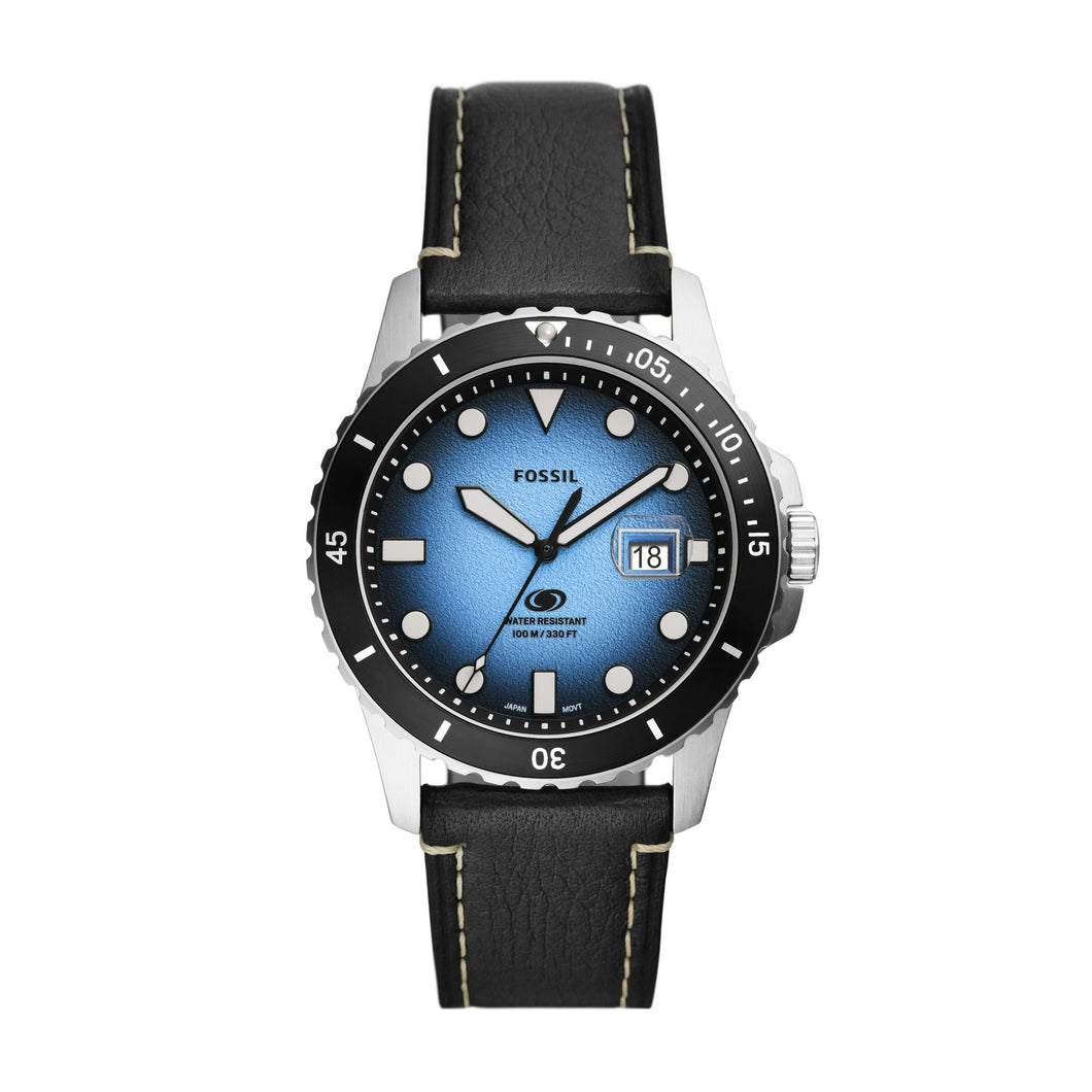 Fossil Blue Three-Hand Date Black Eco Leather Watch