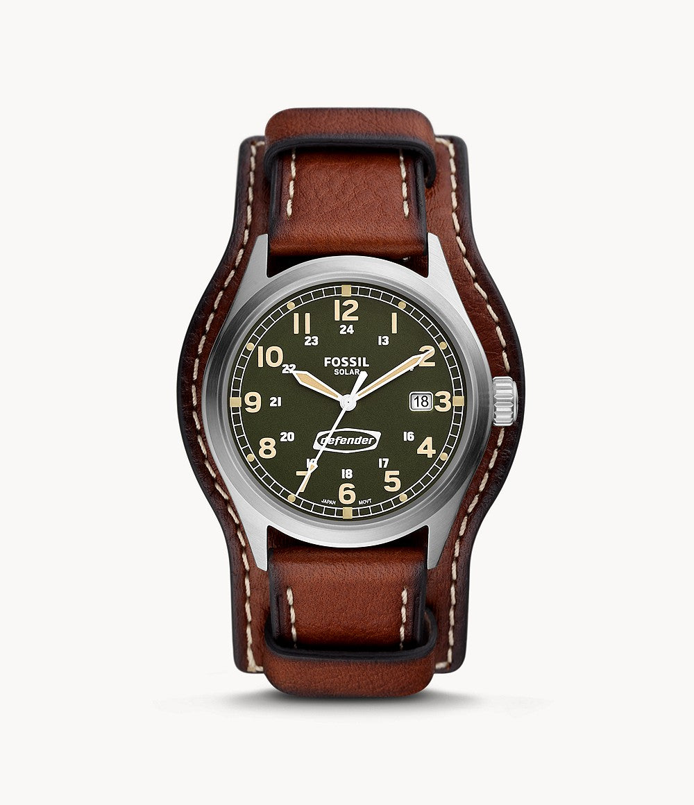 Defender Solar-Powered Medium Brown LiteHide™ Leather Watch