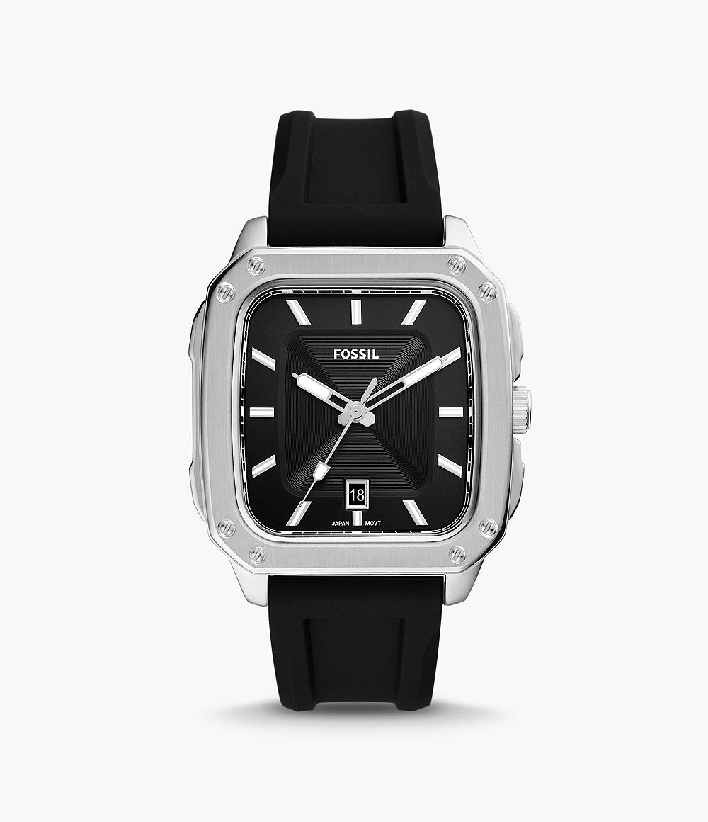 Inscription Three-Hand Date Black Silicone Watch