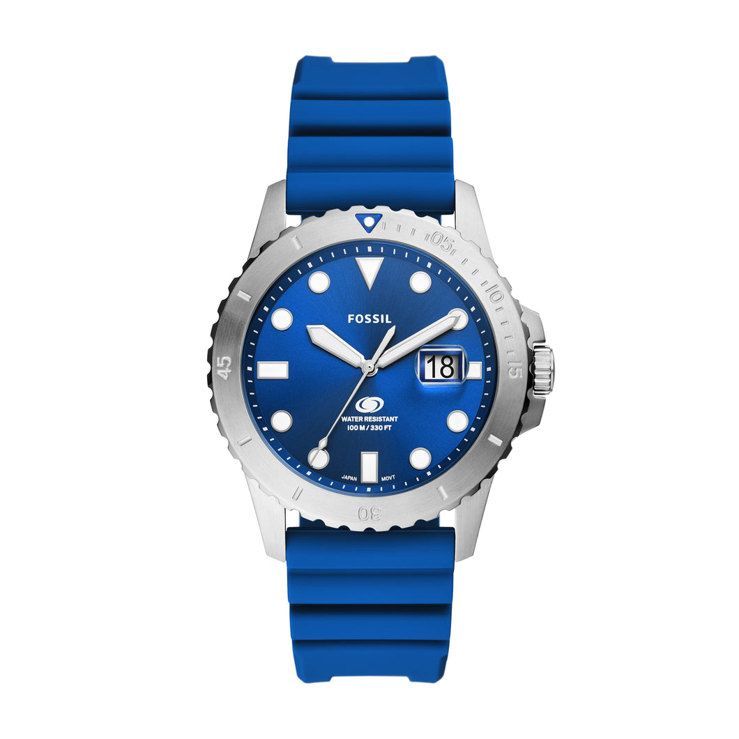 Fossil Blue Three-Hand Date Blue Silicone Watch