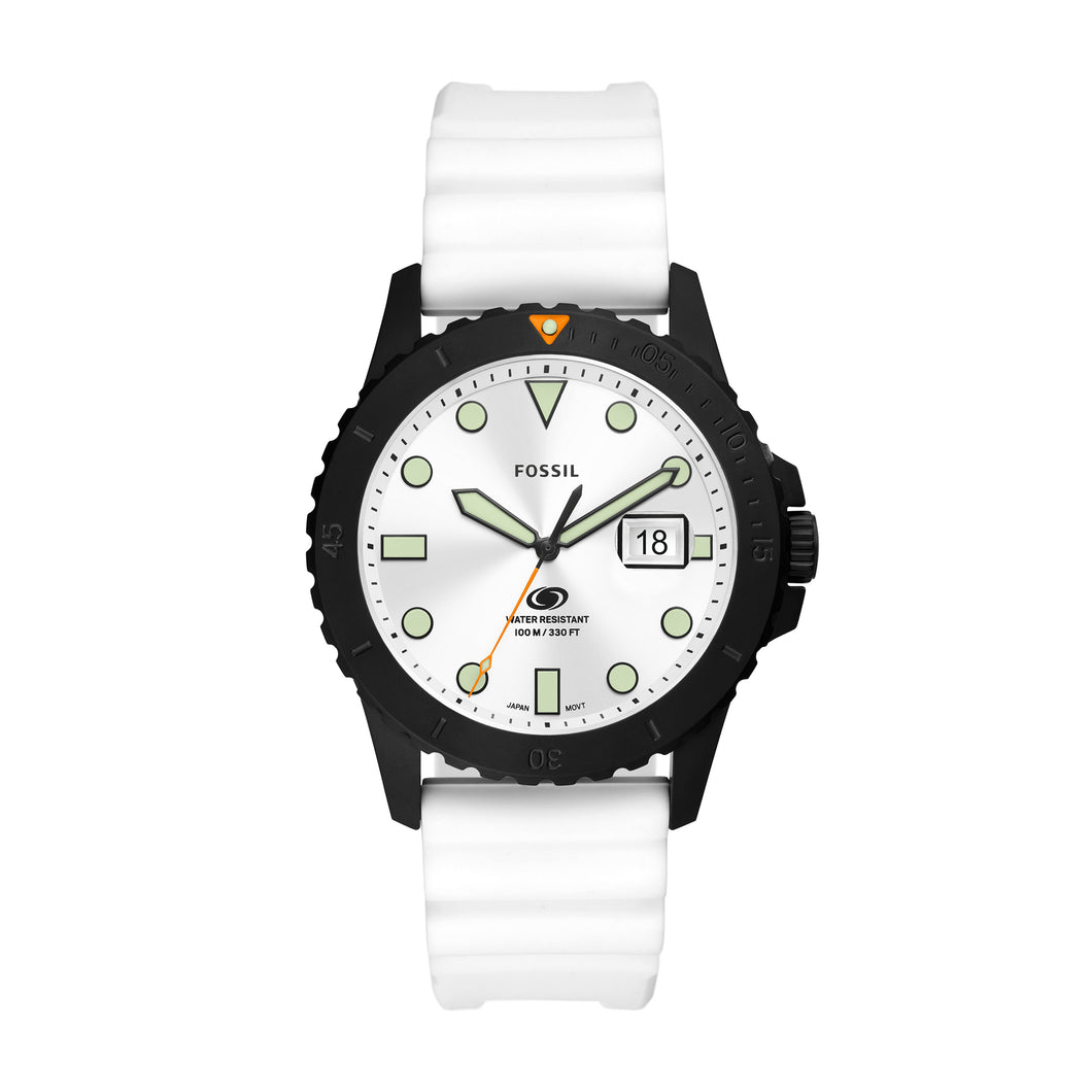 Fossil Blue Three-Hand Date White Silicone Watch