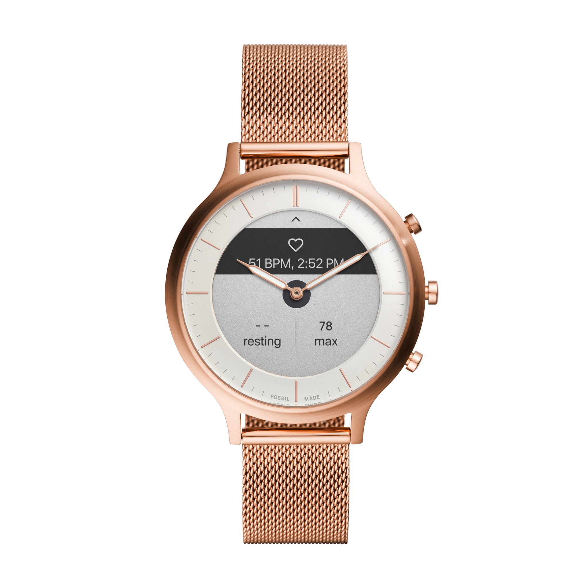 Fossil Hybrid Smartwatch HR Charter Rose Gold Tone Stainless Steel Mesh Fossil Malaysia