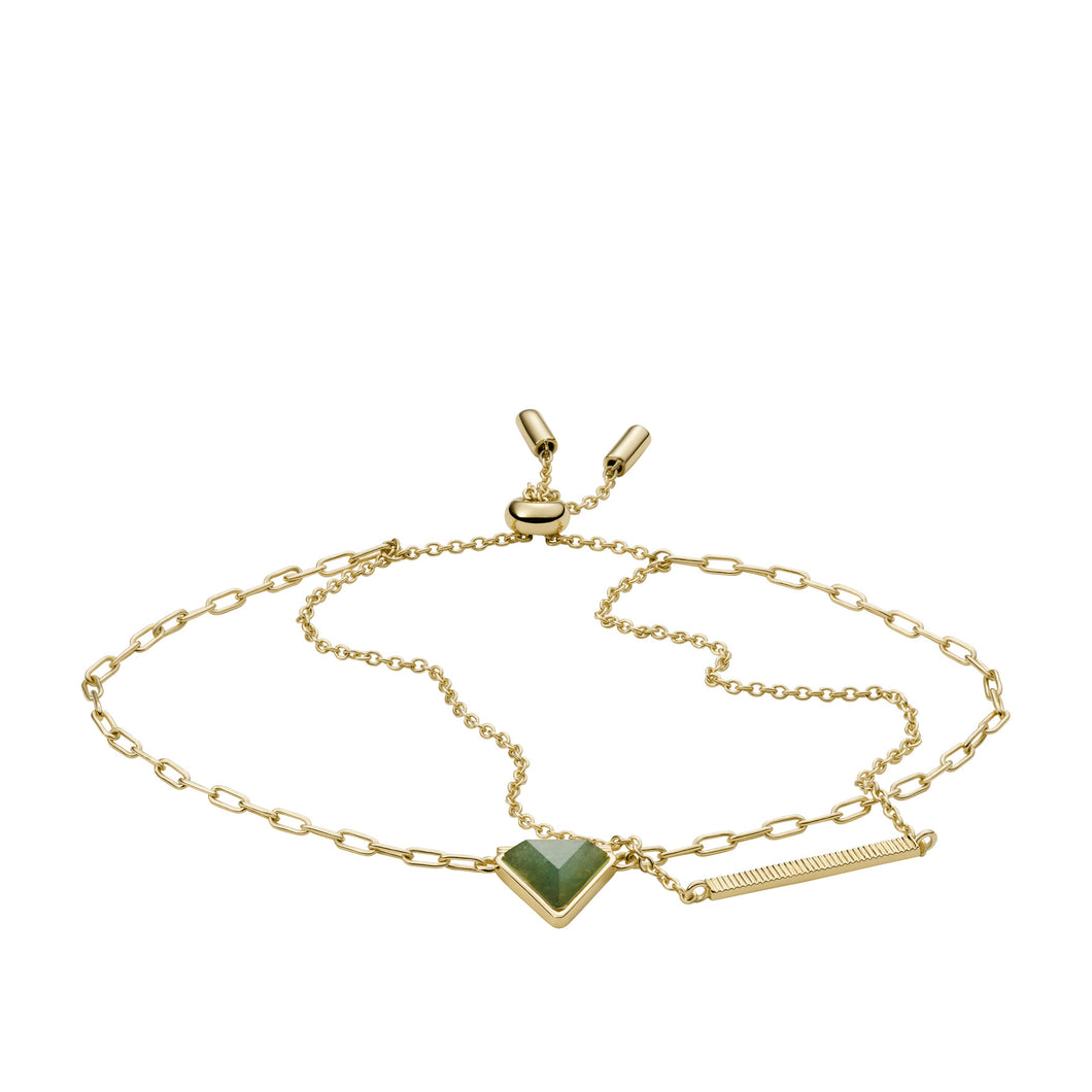 Val Joyful Expression Green Aventurine 14K Gold Plated Brass Chain Bracelet