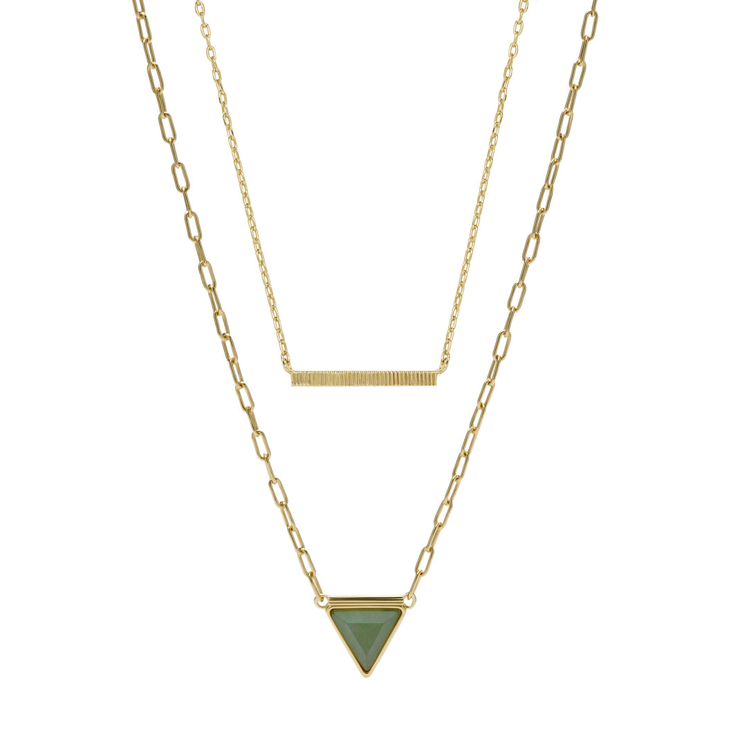 Val Joyful Expression Green Aventurine 14K Gold Plated Brass Multi-Strand Necklace