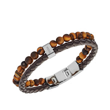 Load image into Gallery viewer, Tiger&#39;s Eye and Brown Leather Bracelet
