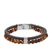 Load image into Gallery viewer, Tiger&#39;s Eye and Brown Leather Bracelet
