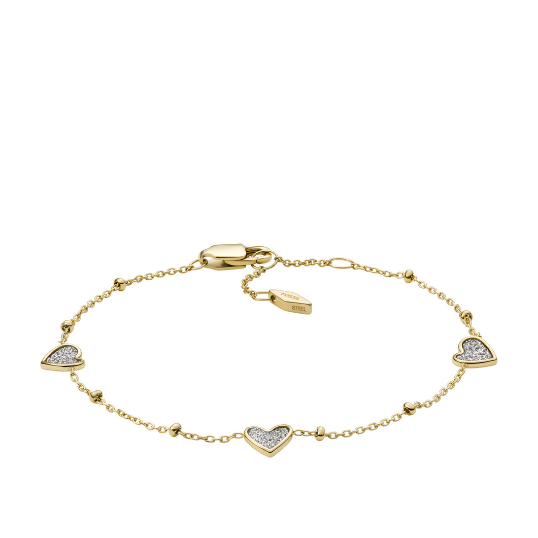 Sutton Classic Valentine Gold-Tone Stainless Steel Heart Station Bracelet