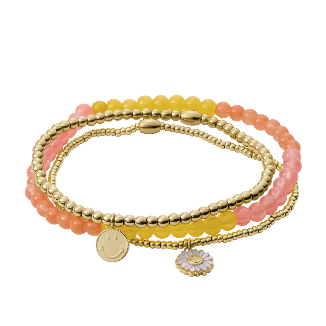 Fossil x Smiley® Multicolor Glass Beads and Mother-of-Pearl Stack Bracelet