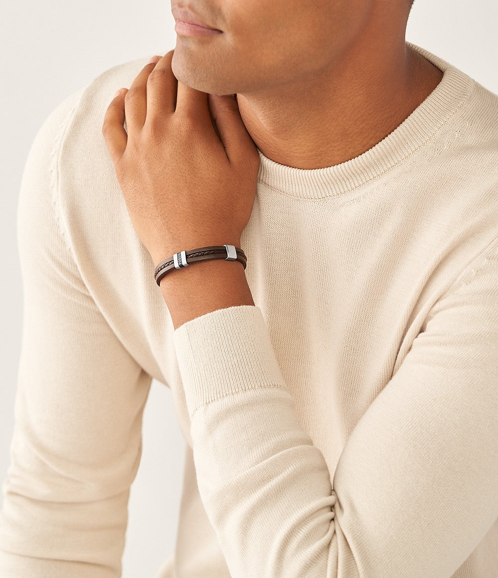 Fossil Leather Essentials Brown Leather Strap Bracelet – Fossil