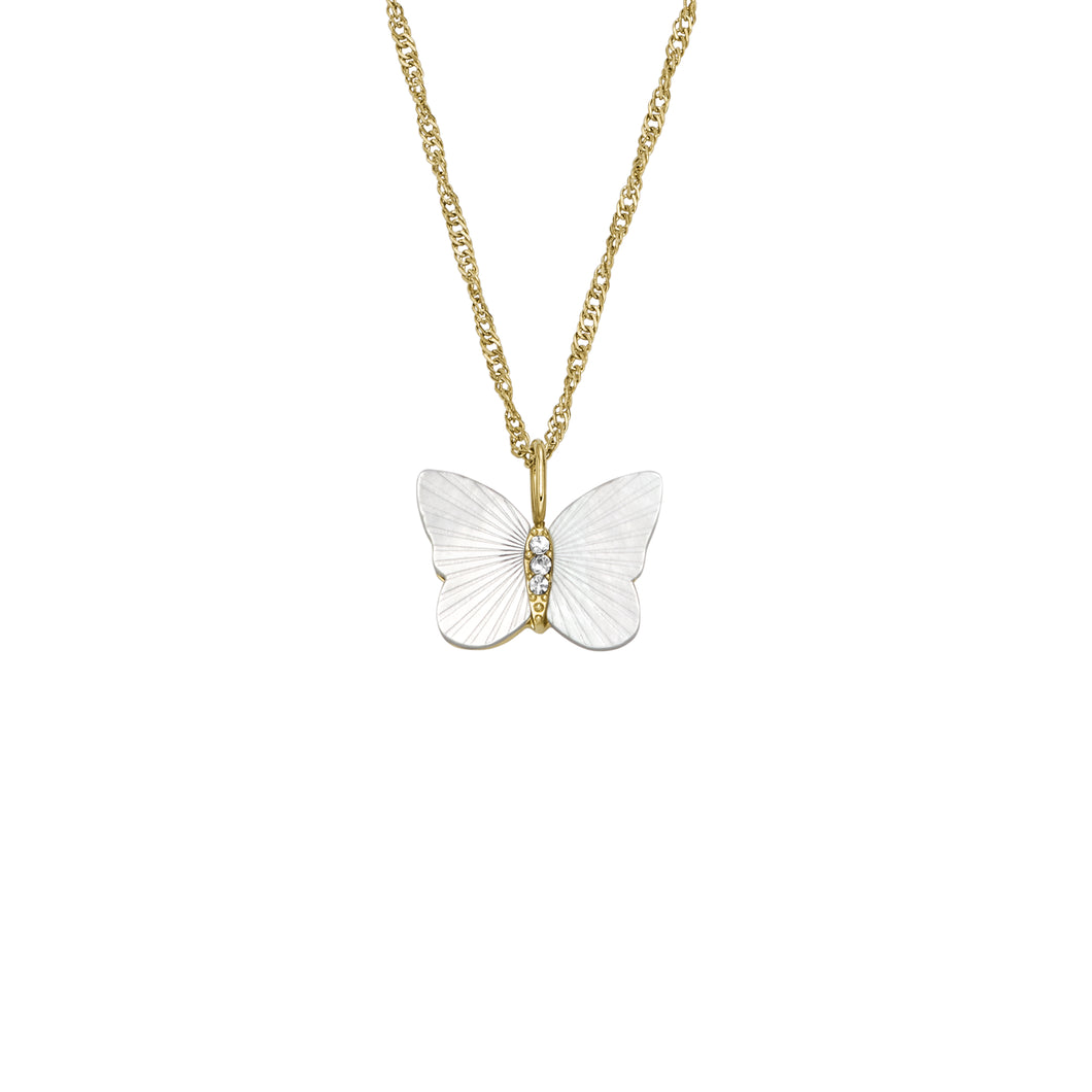 Radiant Wings White Mother of Pearl Butterfly Chain Necklace