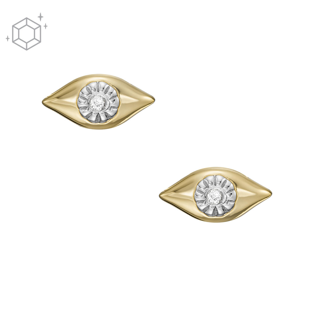 Evil Eye 14K Gold Plated Clear Laboratory Grown Diamond Stud Earrings