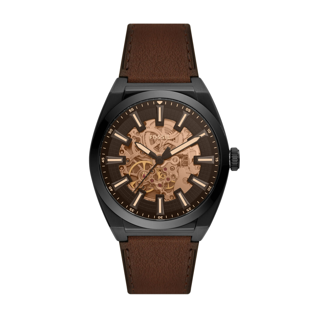 Everett Automatic Dark Brown Eco Leather Watch